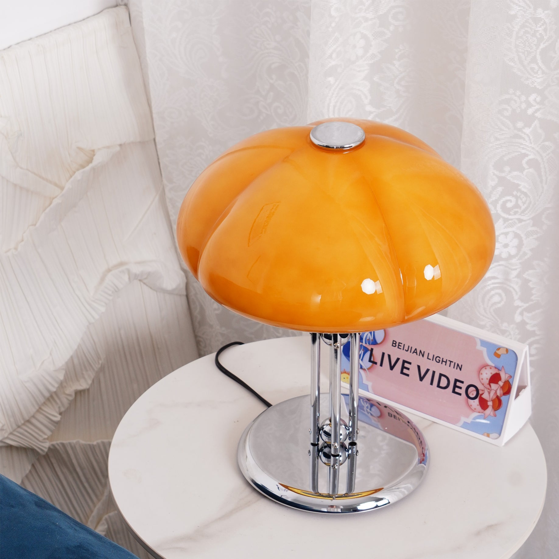 Tischlampe Glas Vierblatt Kleeblatt Design, Vintage LED Warmweiß Chromfuß