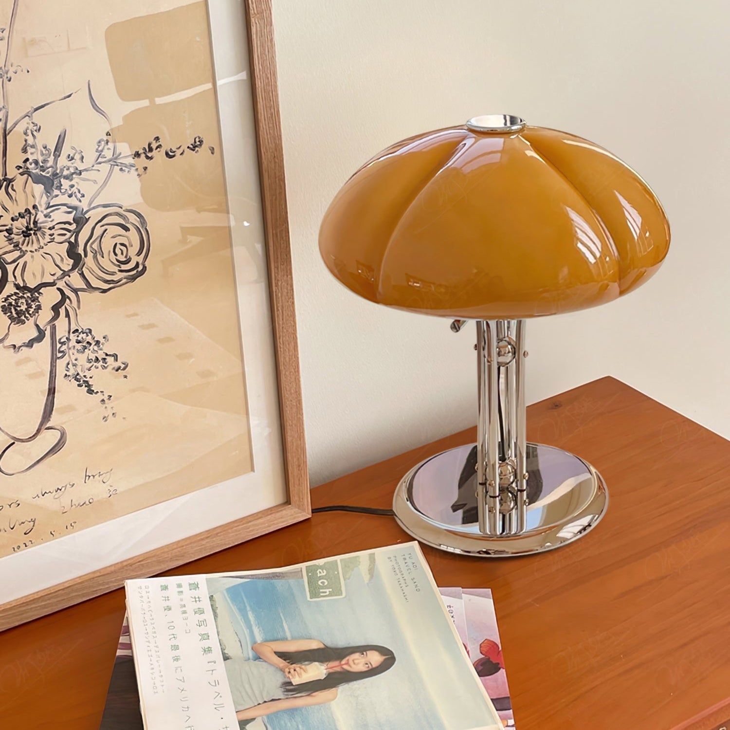 Tischlampe Glas Vierblatt Kleeblatt Design, Vintage LED Warmweiß Chromfuß