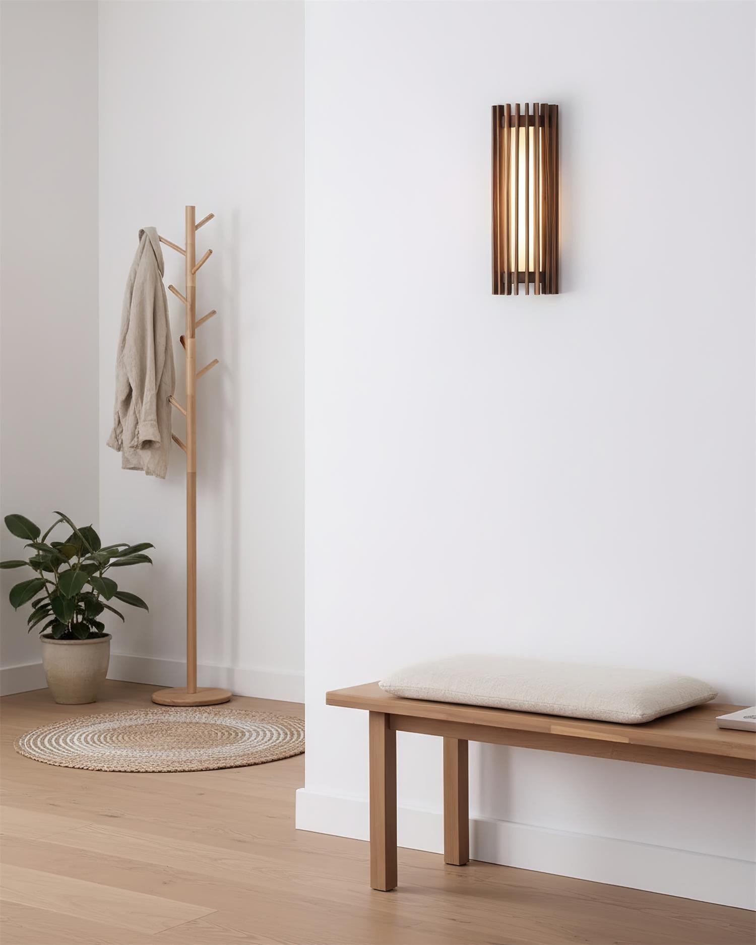 LED Wandleuchte Holz Walnuss Linear, Moderne Wandlampe 40 cm