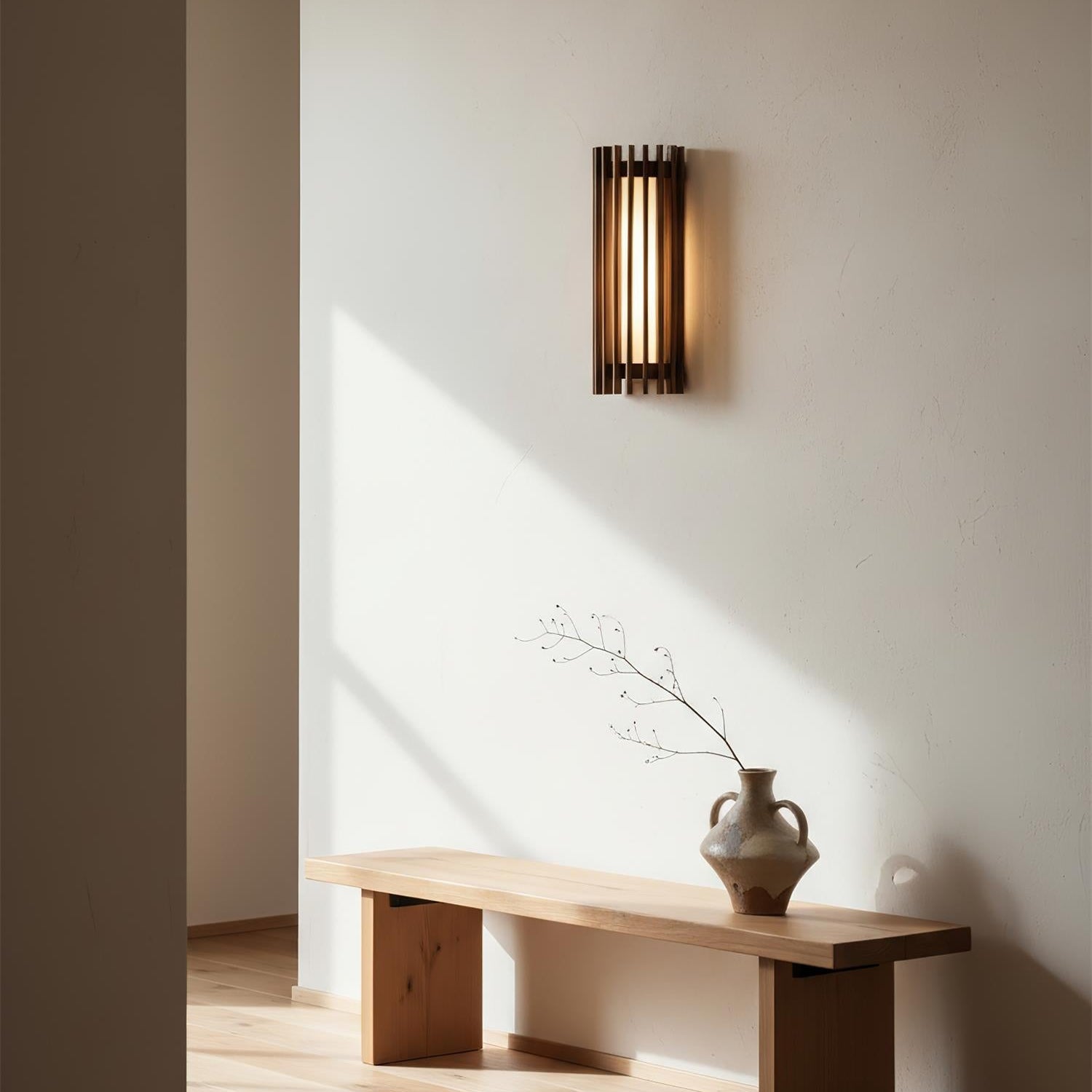 LED Wandleuchte Holz Walnuss Linear, Moderne Wandlampe 40 cm