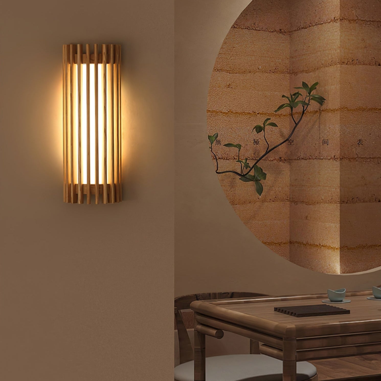 LED Wandleuchte Holz Walnuss Linear, Moderne Wandlampe 40 cm