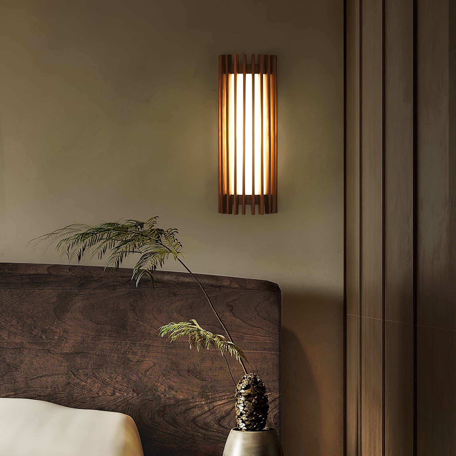 LED Wandleuchte Holz Walnuss Linear, Moderne Wandlampe 40 cm
