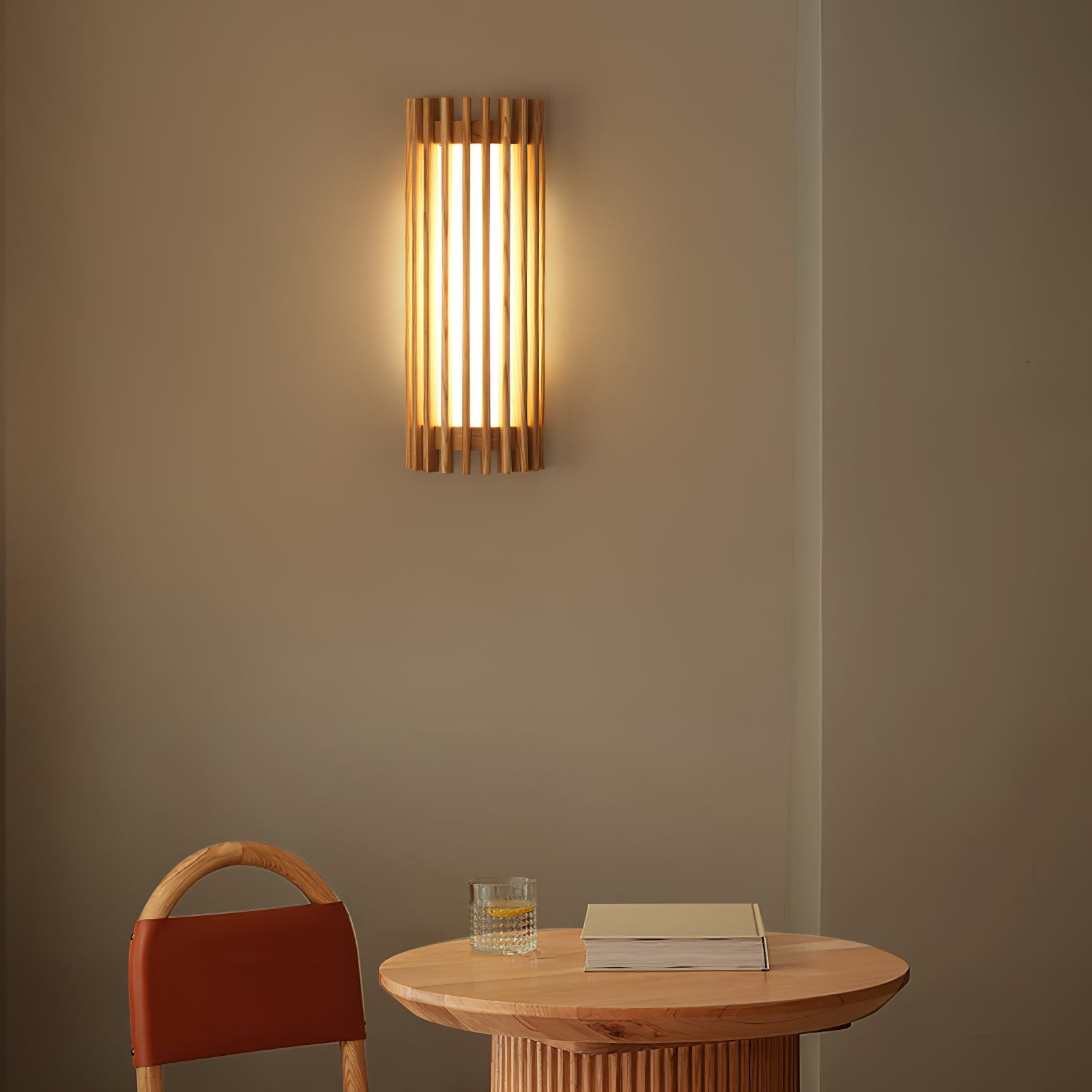 LED Wandleuchte Holz Walnuss Linear, Moderne Wandlampe 40 cm
