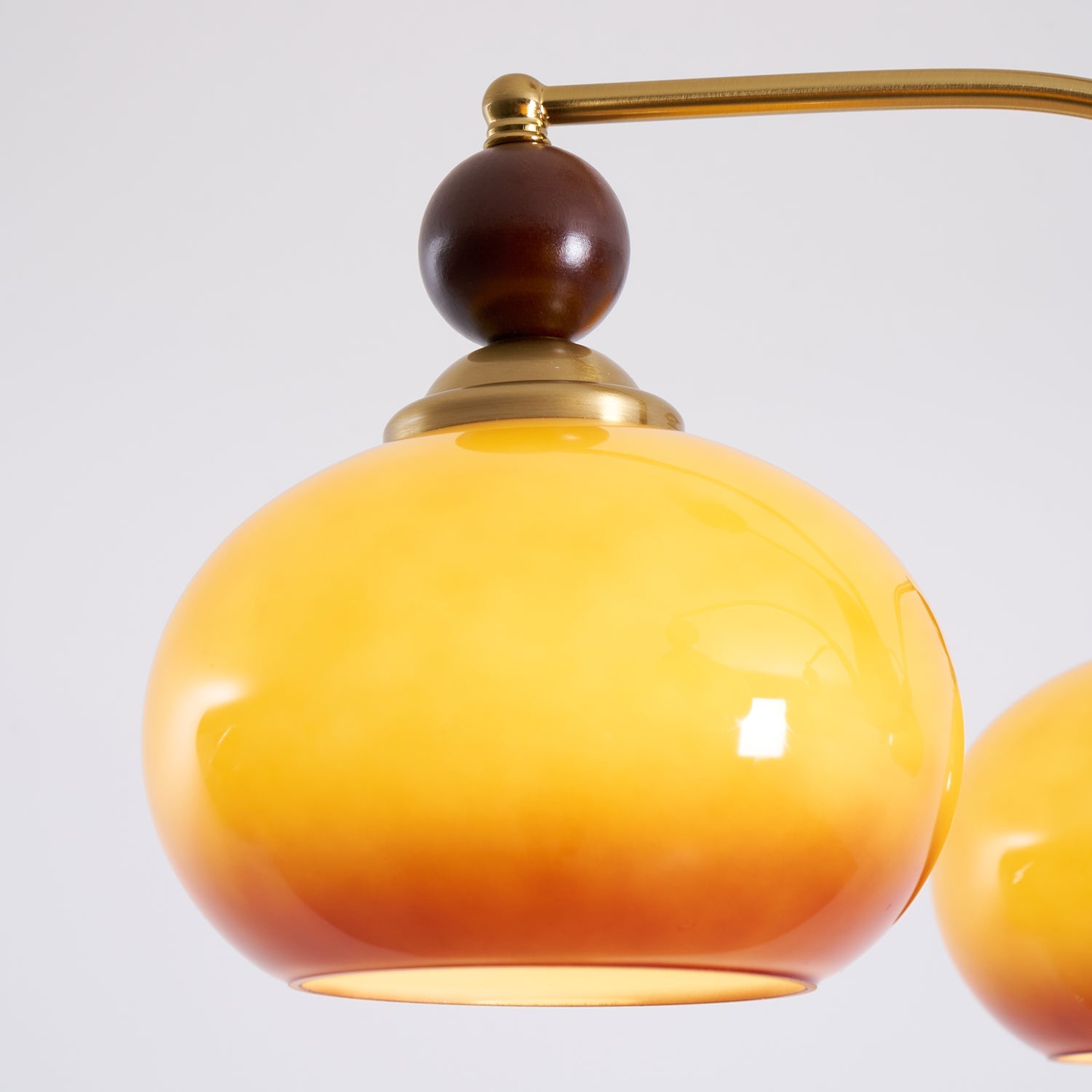 Kronleuchter Glas Amber, Vintage Deckenleuchte Holz Messing 3/5/8-Flammig