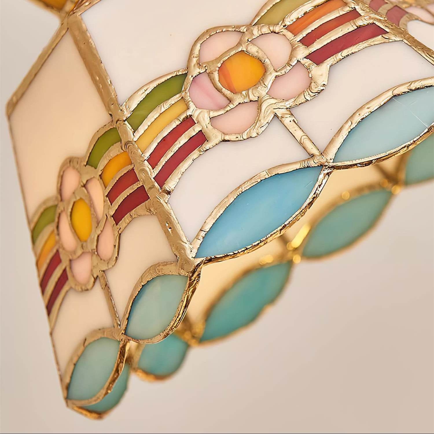 Tiffany Pendelleuchte Buntglas, Vintage Hängeleuchte Messing