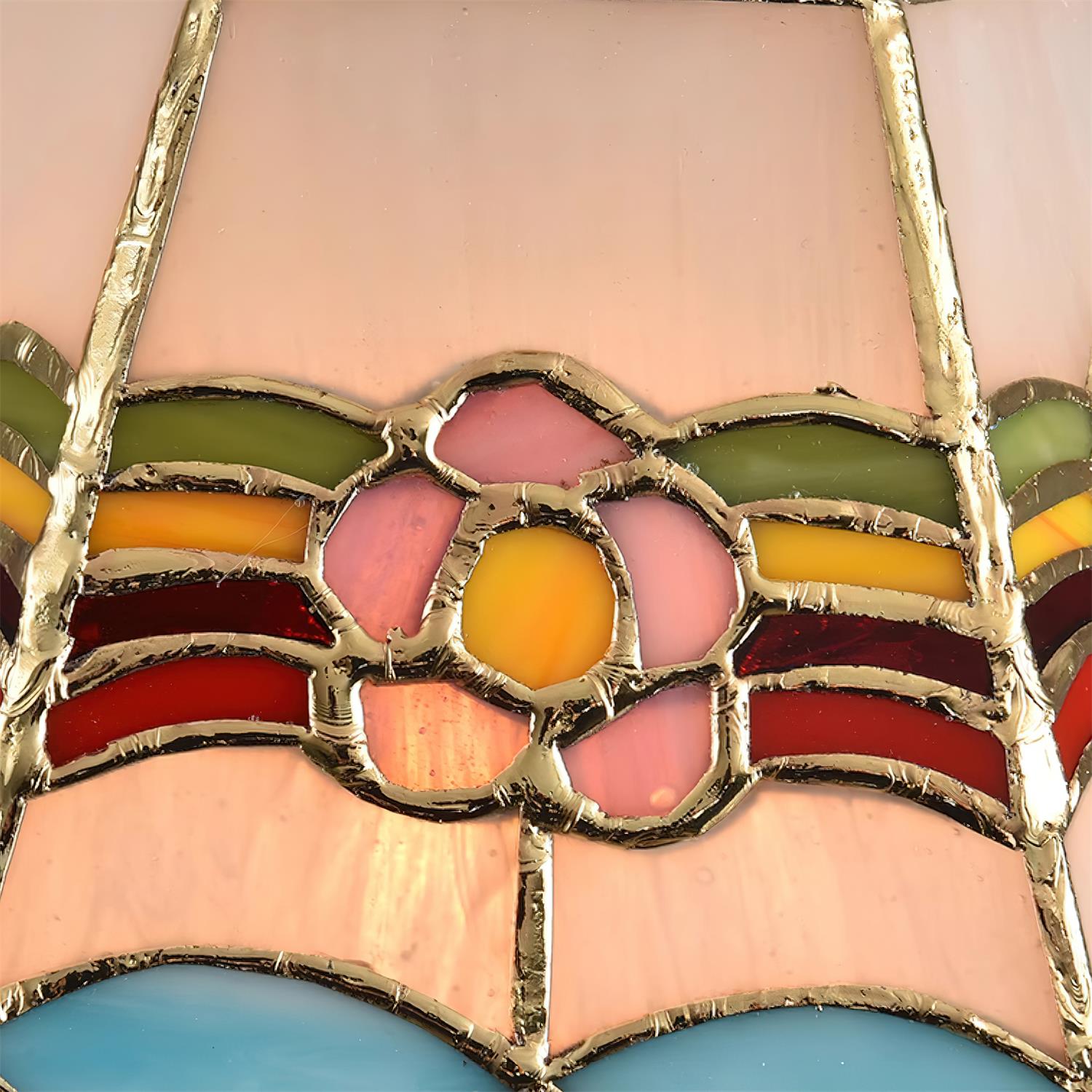 Tiffany Pendelleuchte Buntglas, Vintage Hängeleuchte Messing