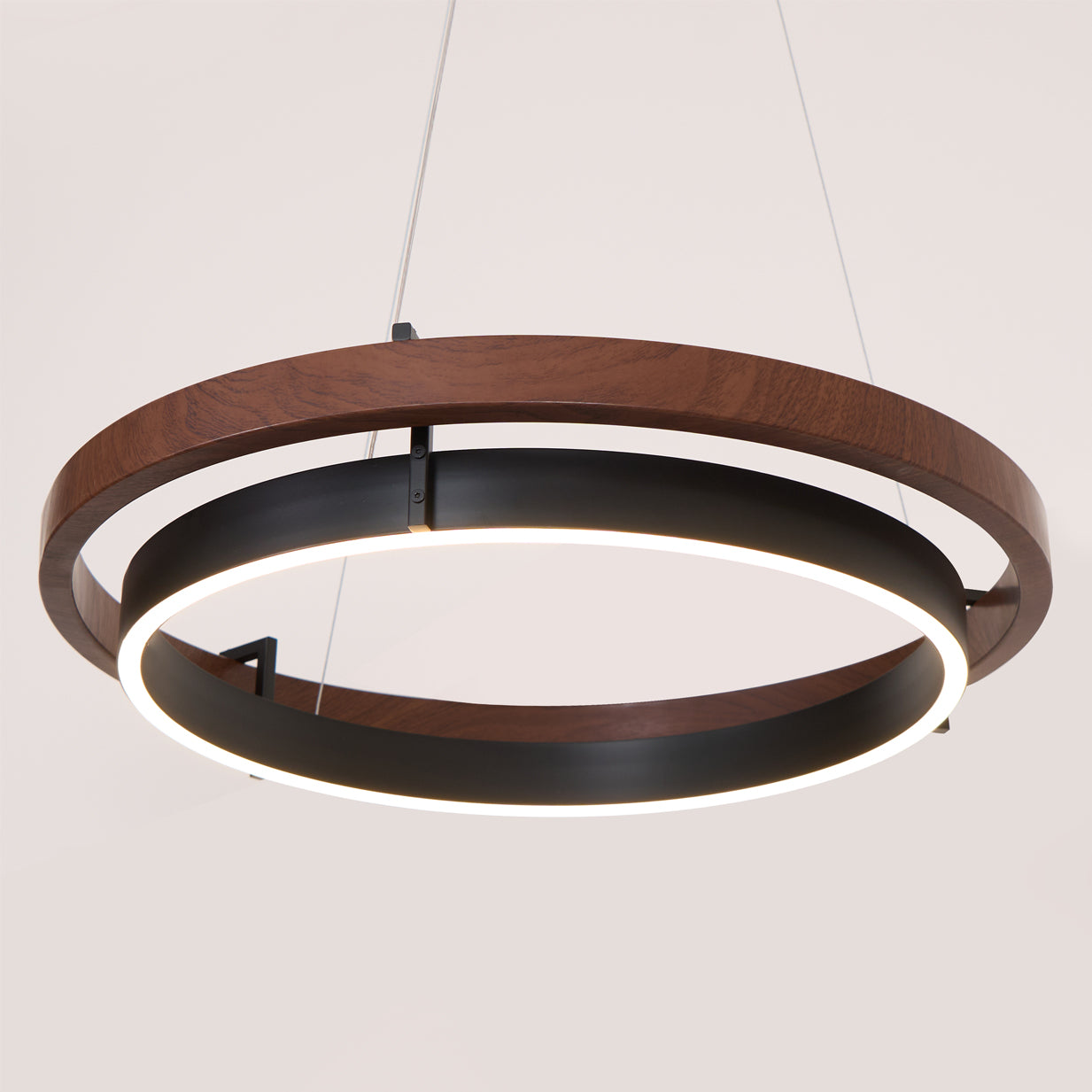 Pendelleuchte Walnuss Metall Ringförmig, Modernes LED Design