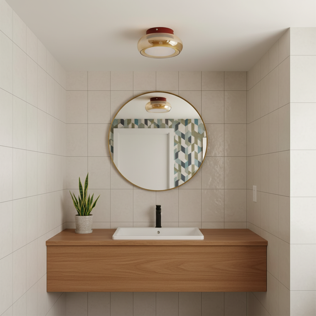 LED Deckenleuchte Glas Cognac Rund Flach, Warmweiß 3000K