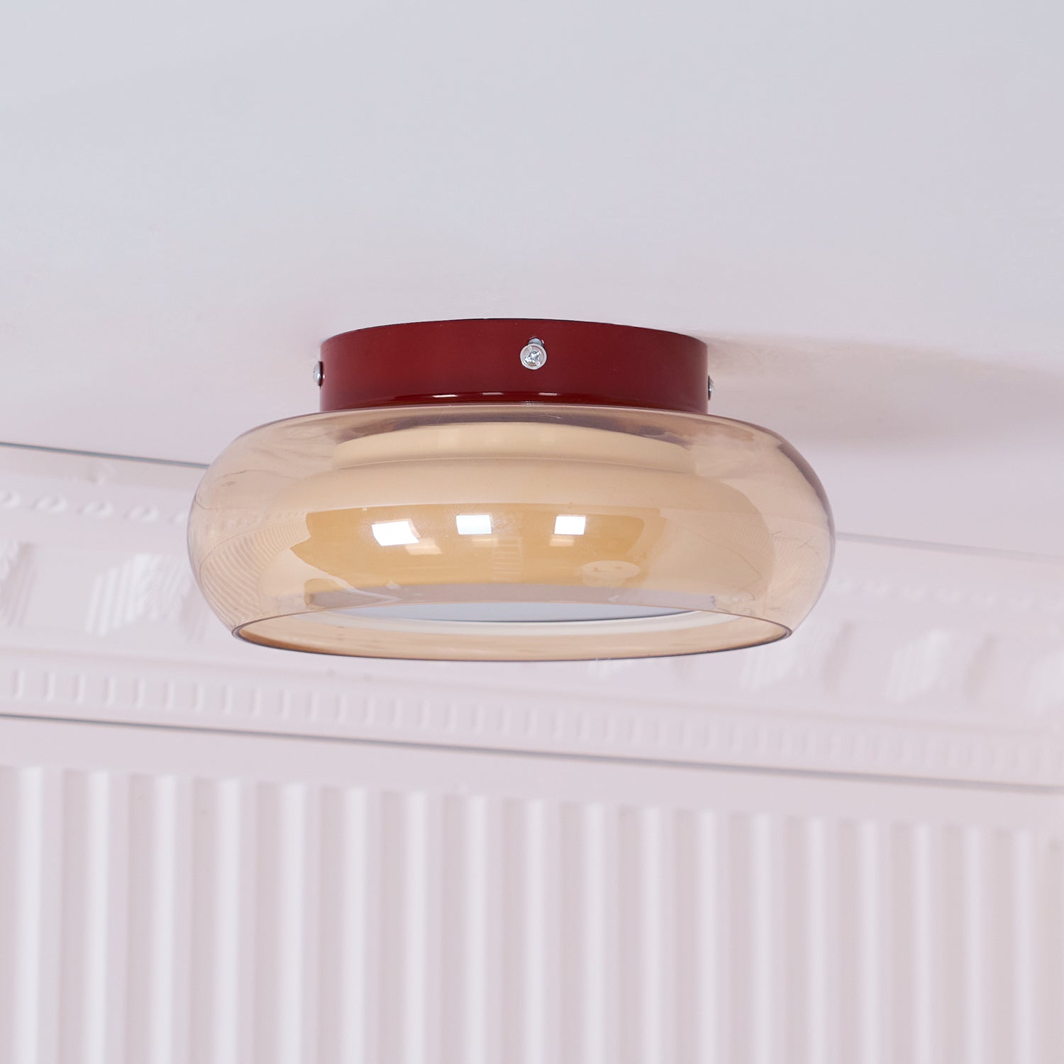 LED Deckenleuchte Glas Cognac Rund Flach, Warmweiß 3000K