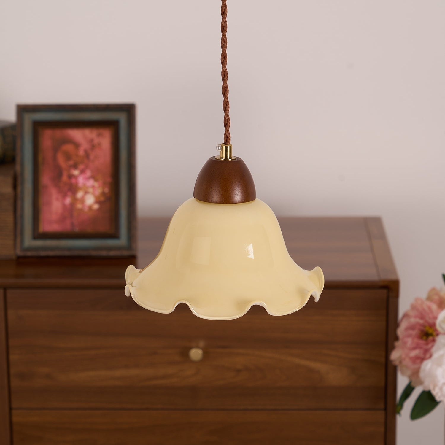 Pendelleuchte Glas Blume Ø30 cm, Vintage Design Dimmbar