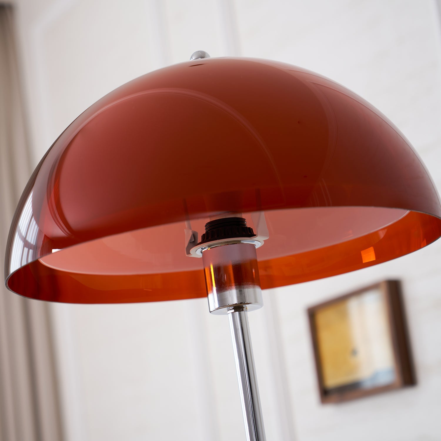 Stehlampe Kugel Amber Holz, Mid Century Design Stehleuchte E27