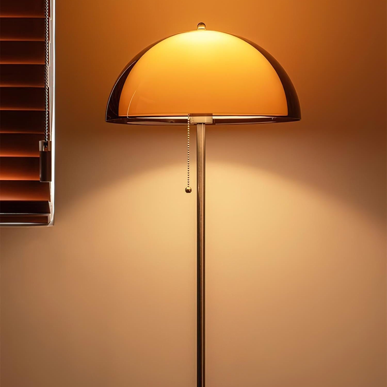 Stehlampe Kugel Amber Holz, Mid Century Design Stehleuchte E27