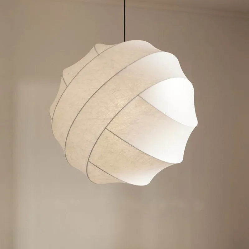 Seiden Hängelampe Weiß Kugel, Japanische Pendelleuchte Wabi Sabi
