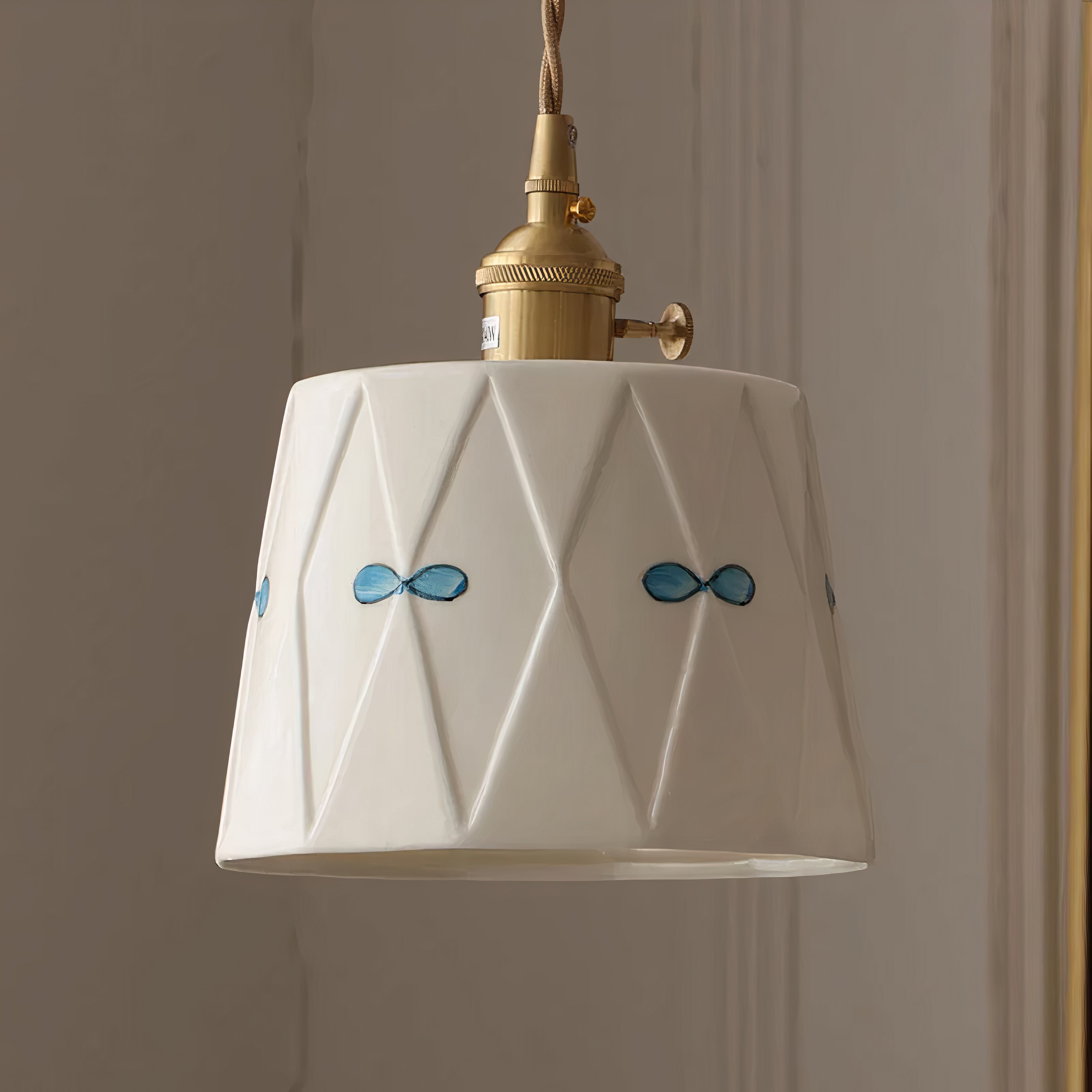 Keramik Hängelampe Weiß, Japanische Pendelleuchte Modern LED