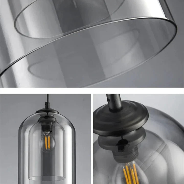 Glas Pendelleuchte doppelt, Moderne Hängelampe Rauchglas