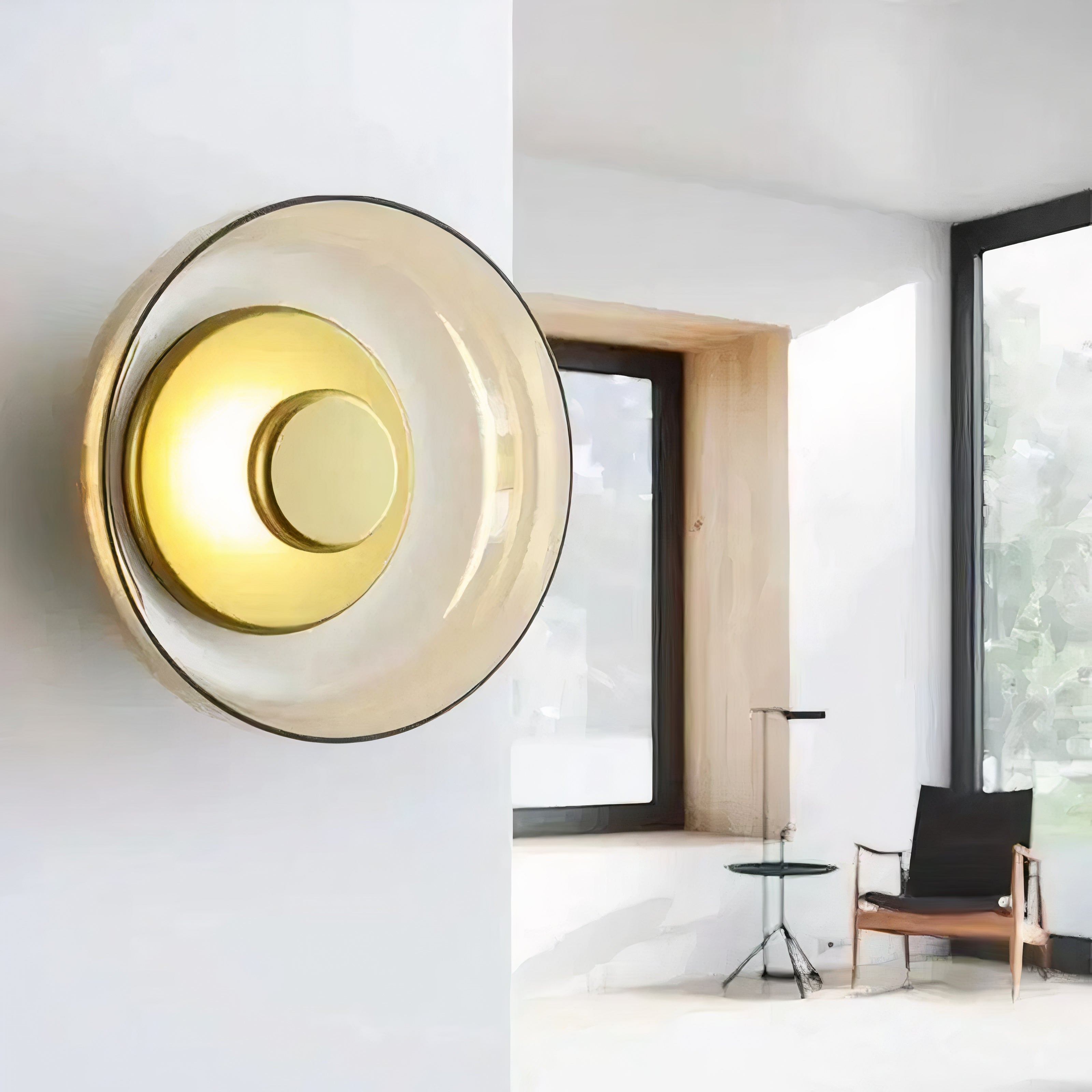 Glas Wandleuchte rund, LED Wandlampe Rauchglas gold