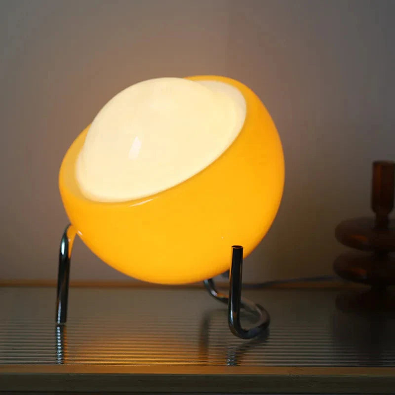 Bauhaus Tischlampe Glas Weiß Orange, Design Nachttischlampe LED