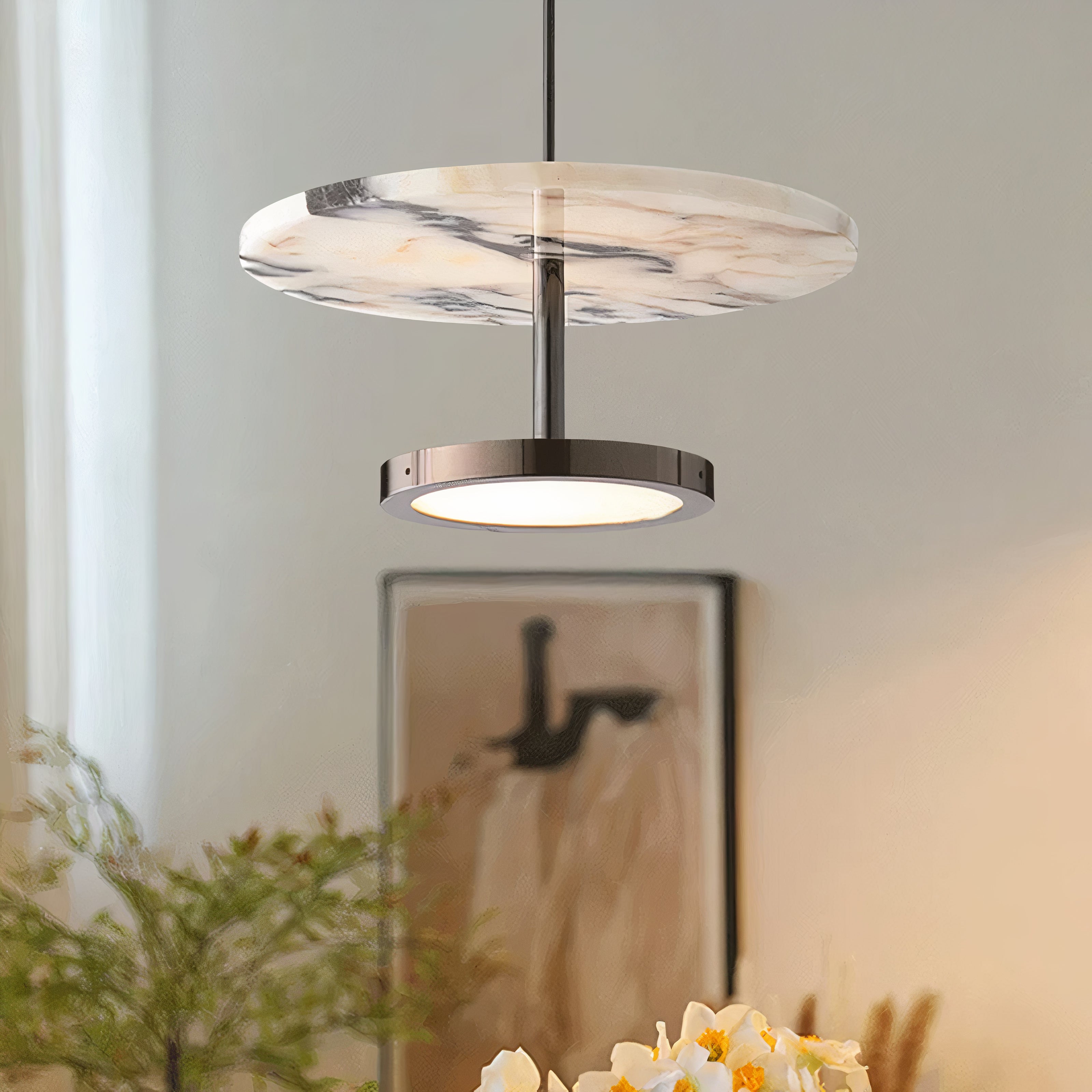 Hängelampe Schwarz Marmor LED, Moderne Pendelleuchte Design