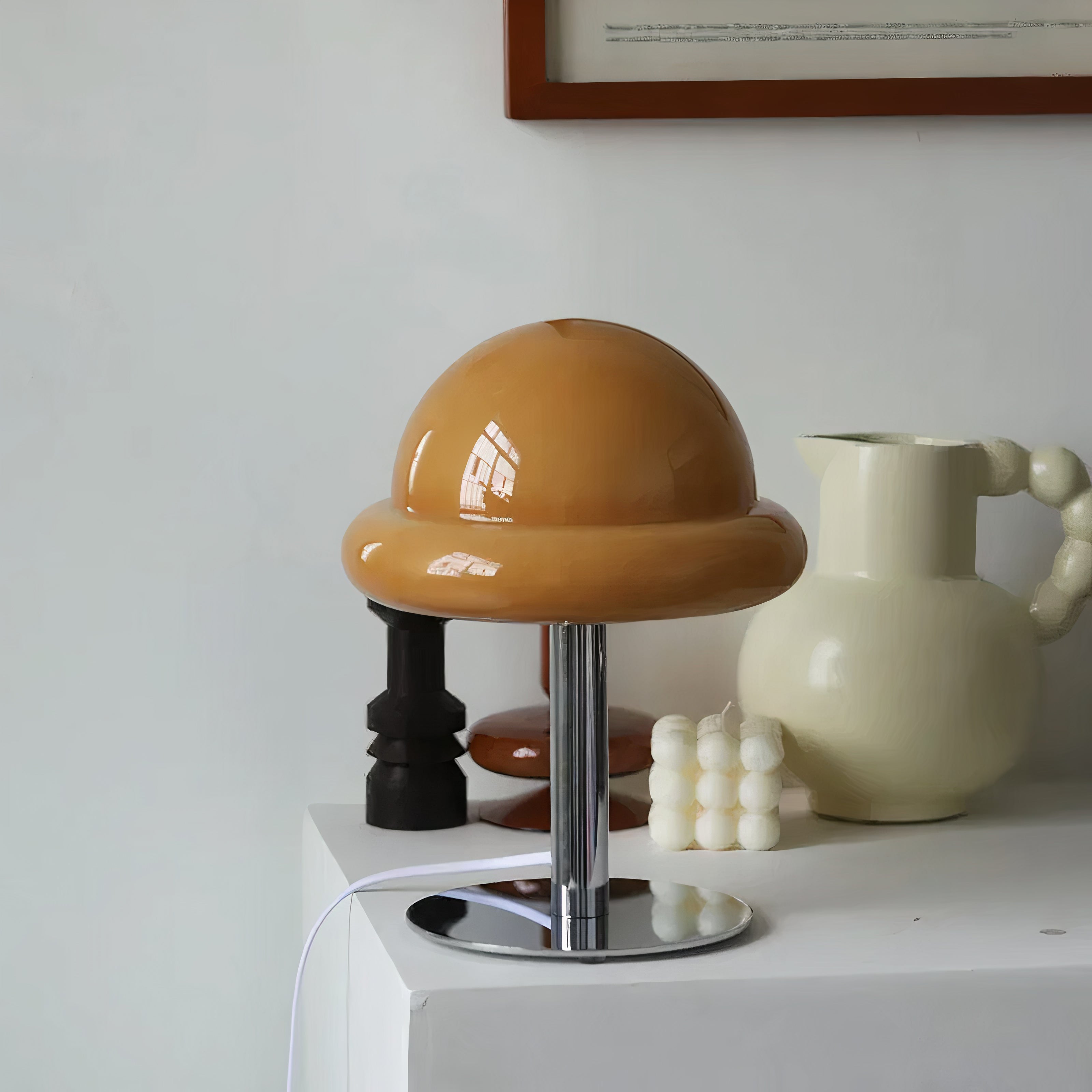 Pilz Tischlampe Glas, Bauhaus Mid-Century Design, LED E27
