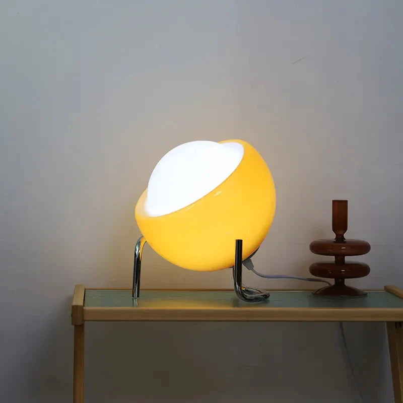 Bauhaus Tischlampe Glas Weiß Orange, Design Nachttischlampe LED