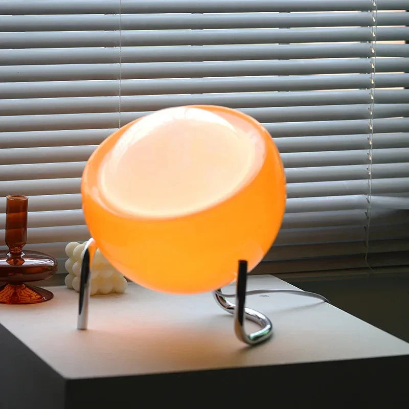Bauhaus Tischlampe Glas Weiß Orange, Design Nachttischlampe LED