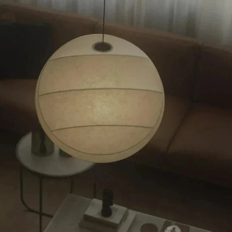 Seiden Hängelampe Weiß Kugel, Japanische Pendelleuchte Wabi Sabi