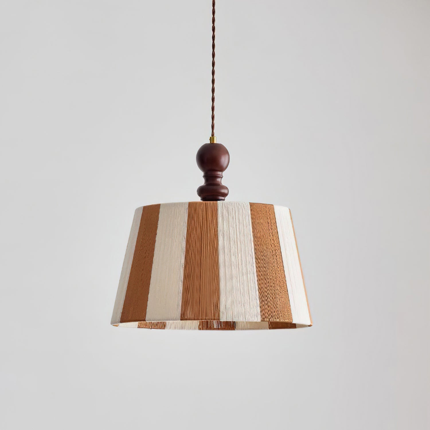 Pendelleuchte Stoff Gestreift Ø35 cm, Höhenverstellbar mit Holz