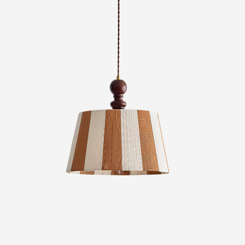 Pendelleuchte Stoff Gestreift Ø35 cm, Höhenverstellbar mit Holz