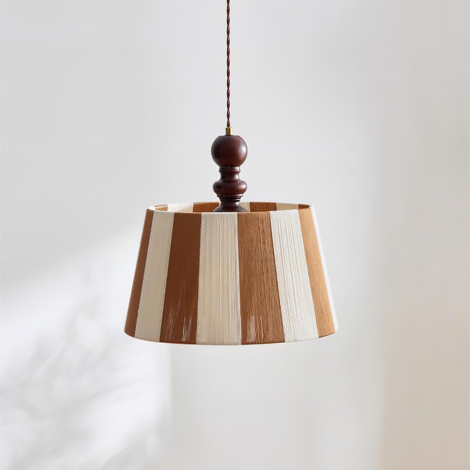 Pendelleuchte Stoff Gestreift Ø35 cm, Höhenverstellbar mit Holz