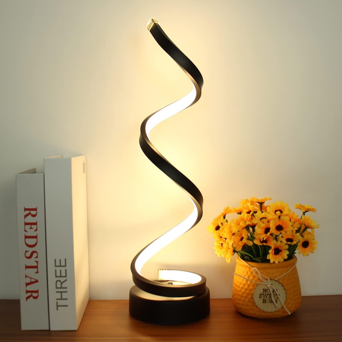 LED Tischlampe Spiral Design, Dimmbar, 3 Lichtfarben, USB oder Akku