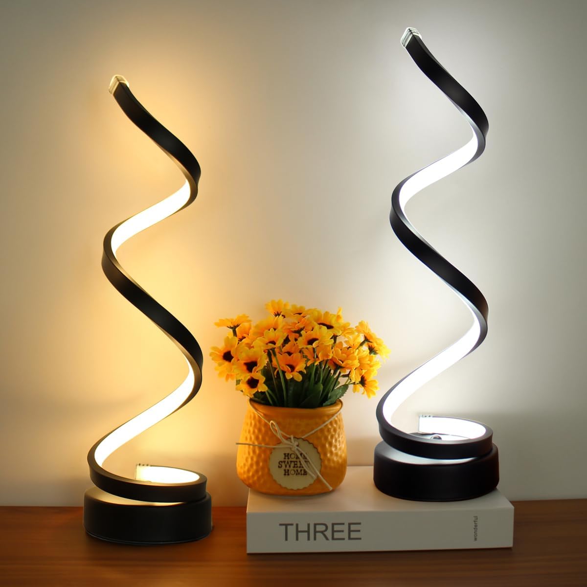 LED Tischlampe Spiral Design, Dimmbar, 3 Lichtfarben, USB oder Akku
