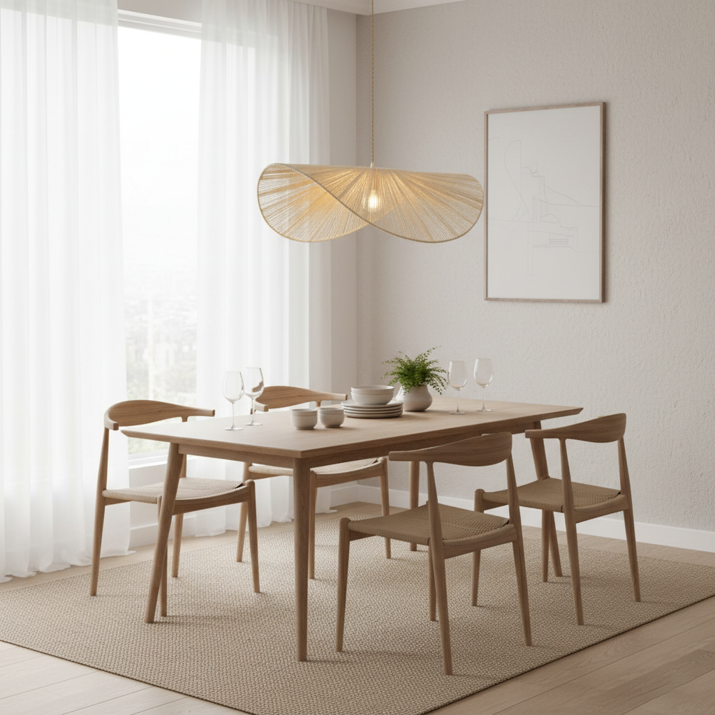 Rattan Pendelleuchte Geflochten, Boho Design mit Hanfseil, Höhenverstellbar E27