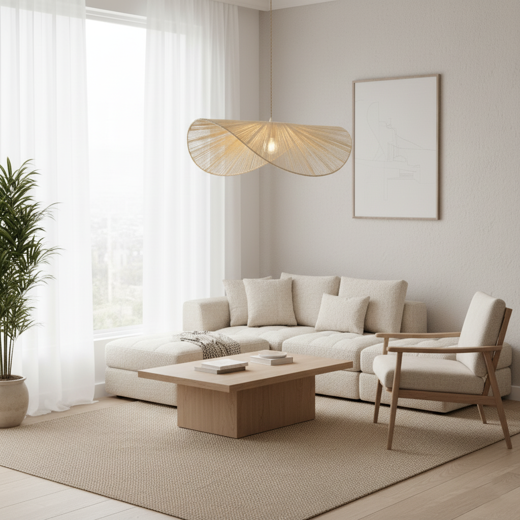 Rattan Pendelleuchte Geflochten, Boho Design mit Hanfseil, Höhenverstellbar E27