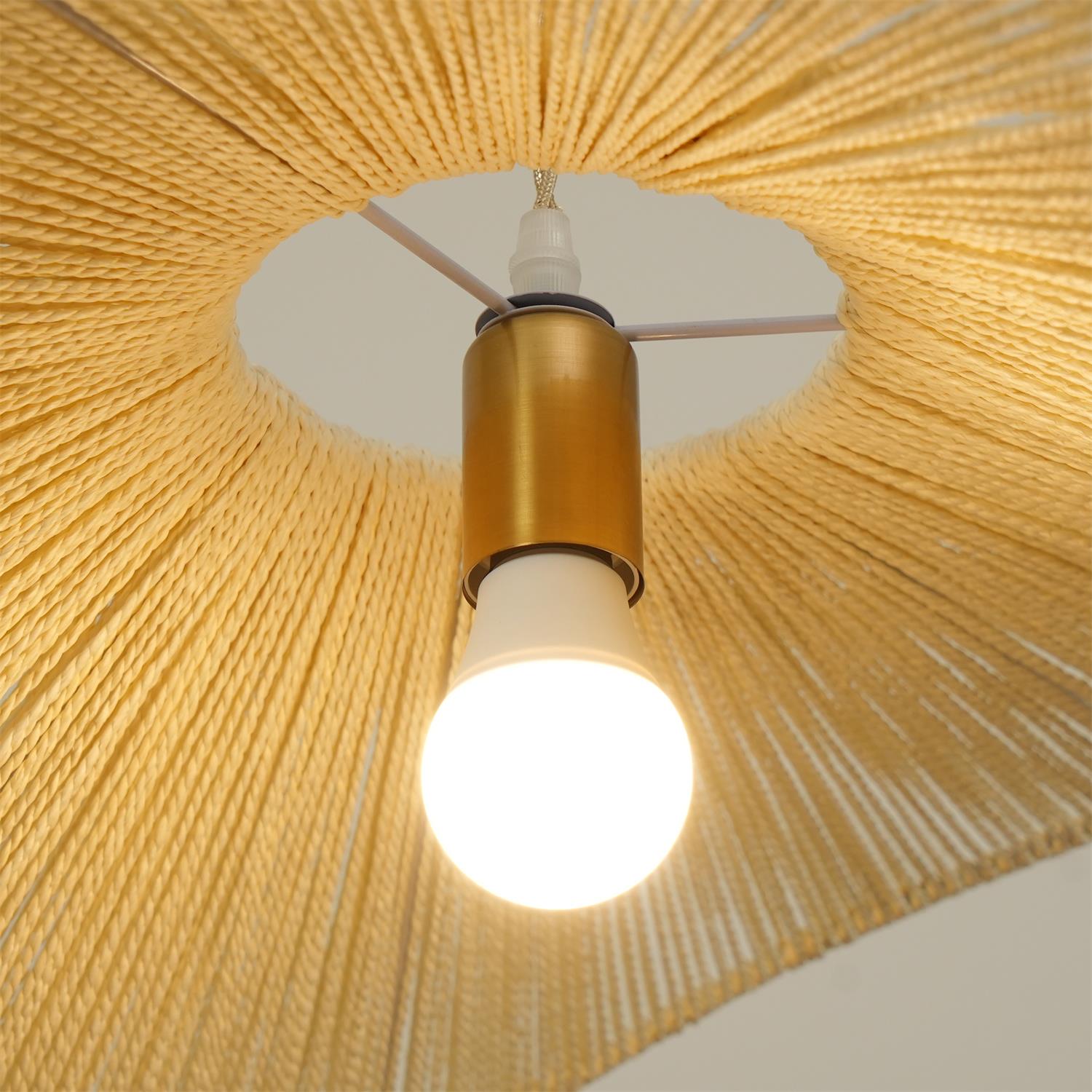 Rattan Pendelleuchte Geflochten, Boho Design mit Hanfseil, Höhenverstellbar E27