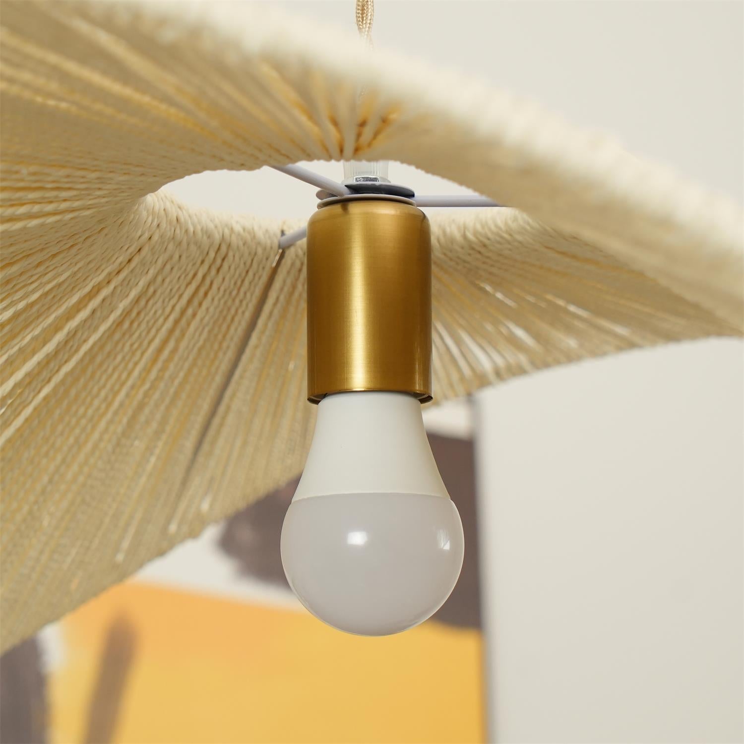 Rattan Pendelleuchte Geflochten, Boho Design mit Hanfseil, Höhenverstellbar E27