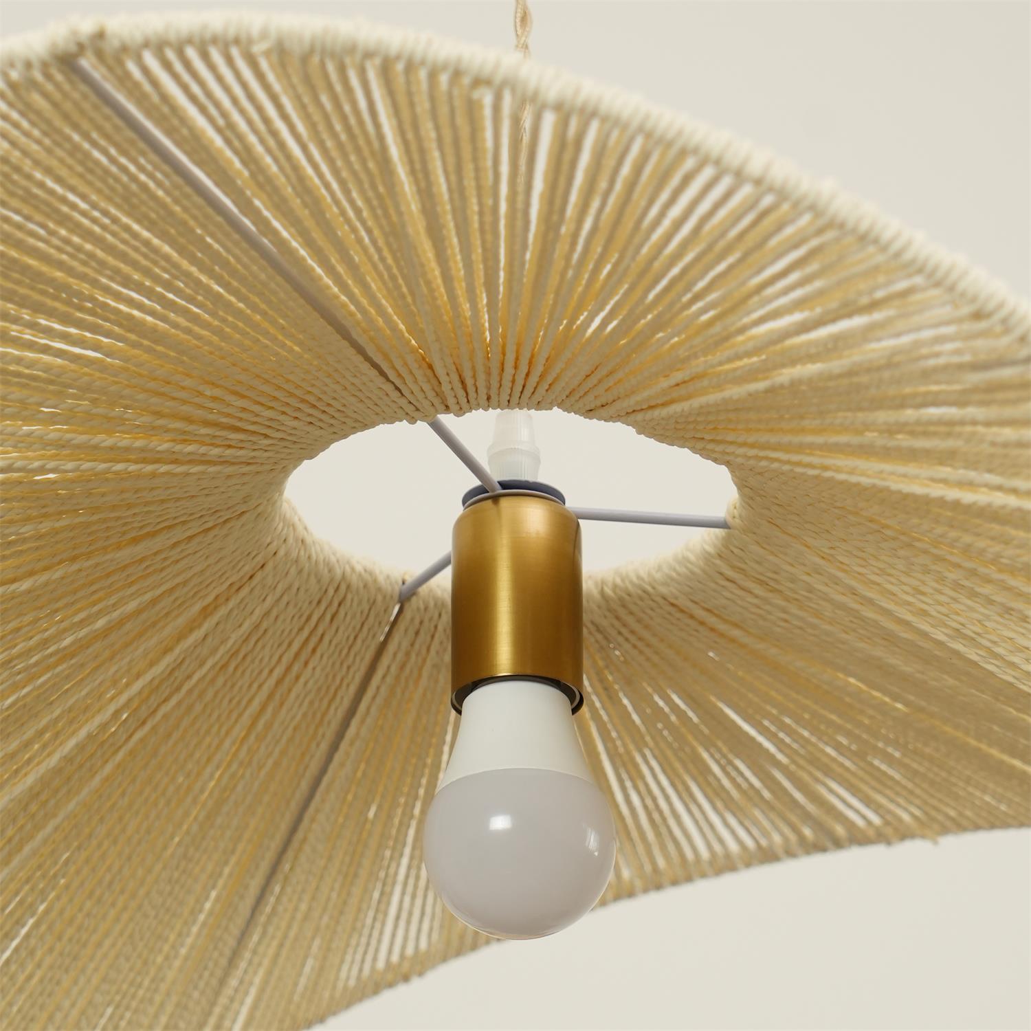 Rattan Pendelleuchte Geflochten, Boho Design mit Hanfseil, Höhenverstellbar E27