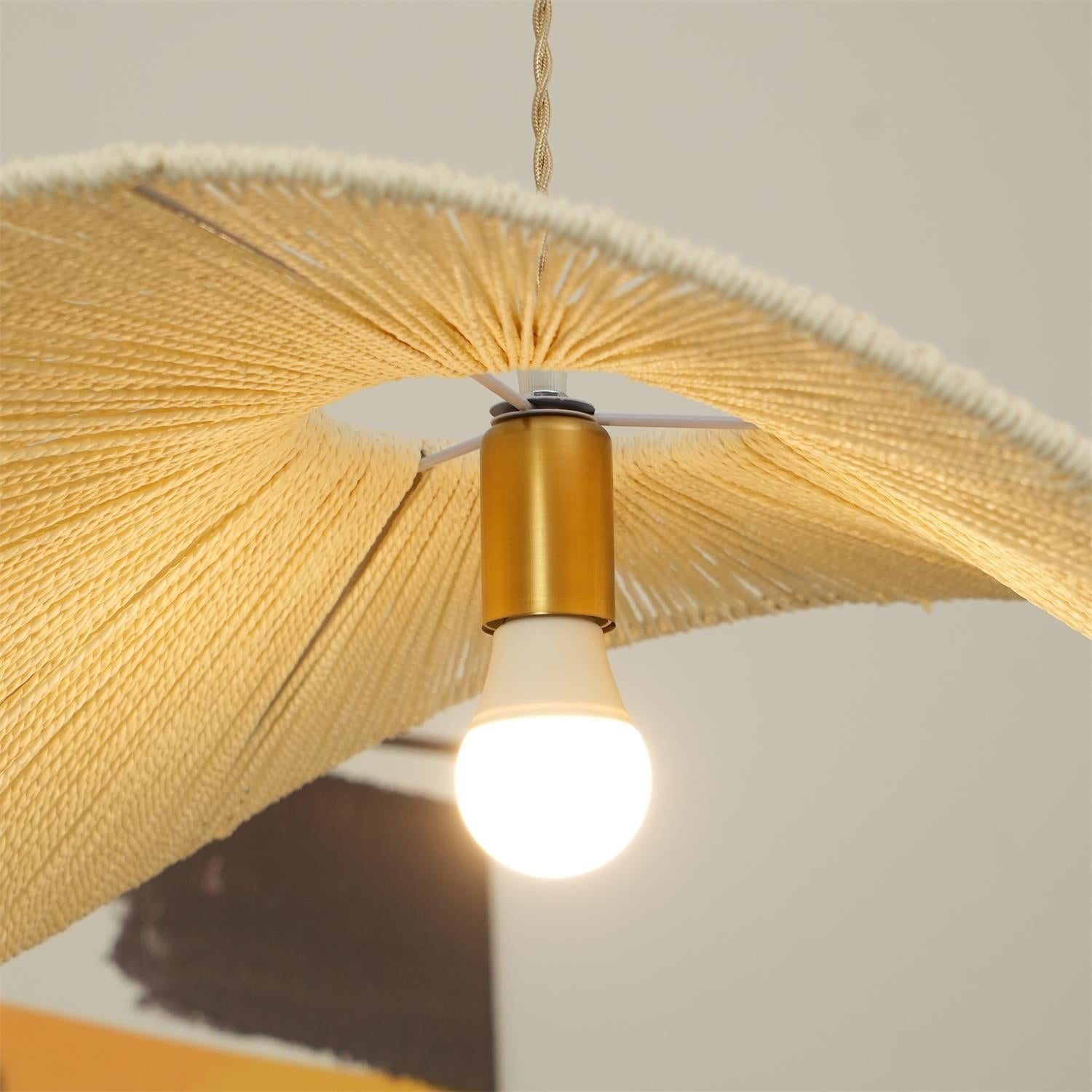 Rattan Pendelleuchte Geflochten, Boho Design mit Hanfseil, Höhenverstellbar E27