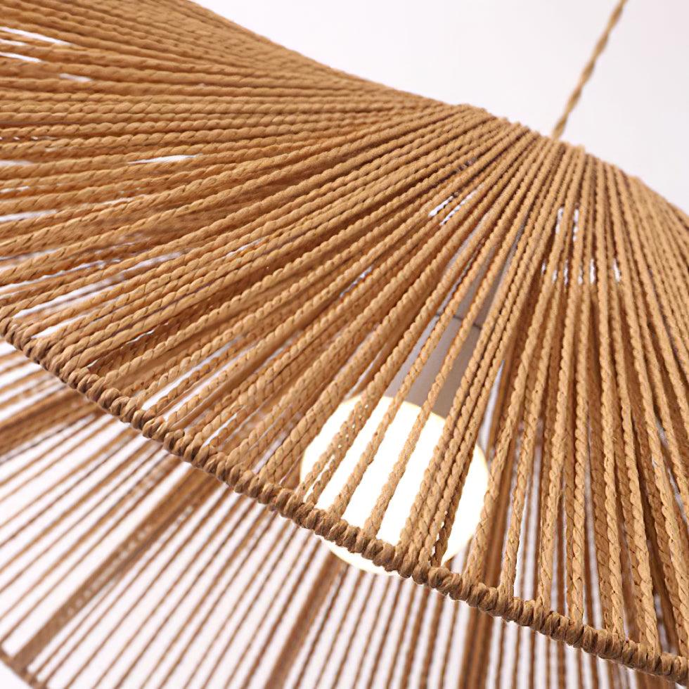 Rattan Pendelleuchte Geflochten, Boho Design mit Hanfseil, Höhenverstellbar E27