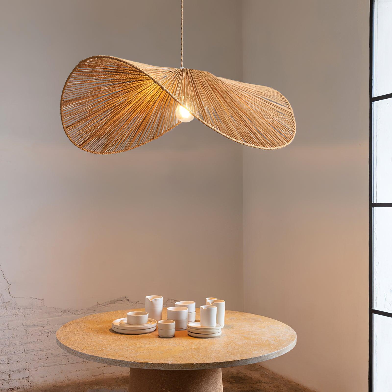 Rattan Pendelleuchte Geflochten, Boho Design mit Hanfseil, Höhenverstellbar E27