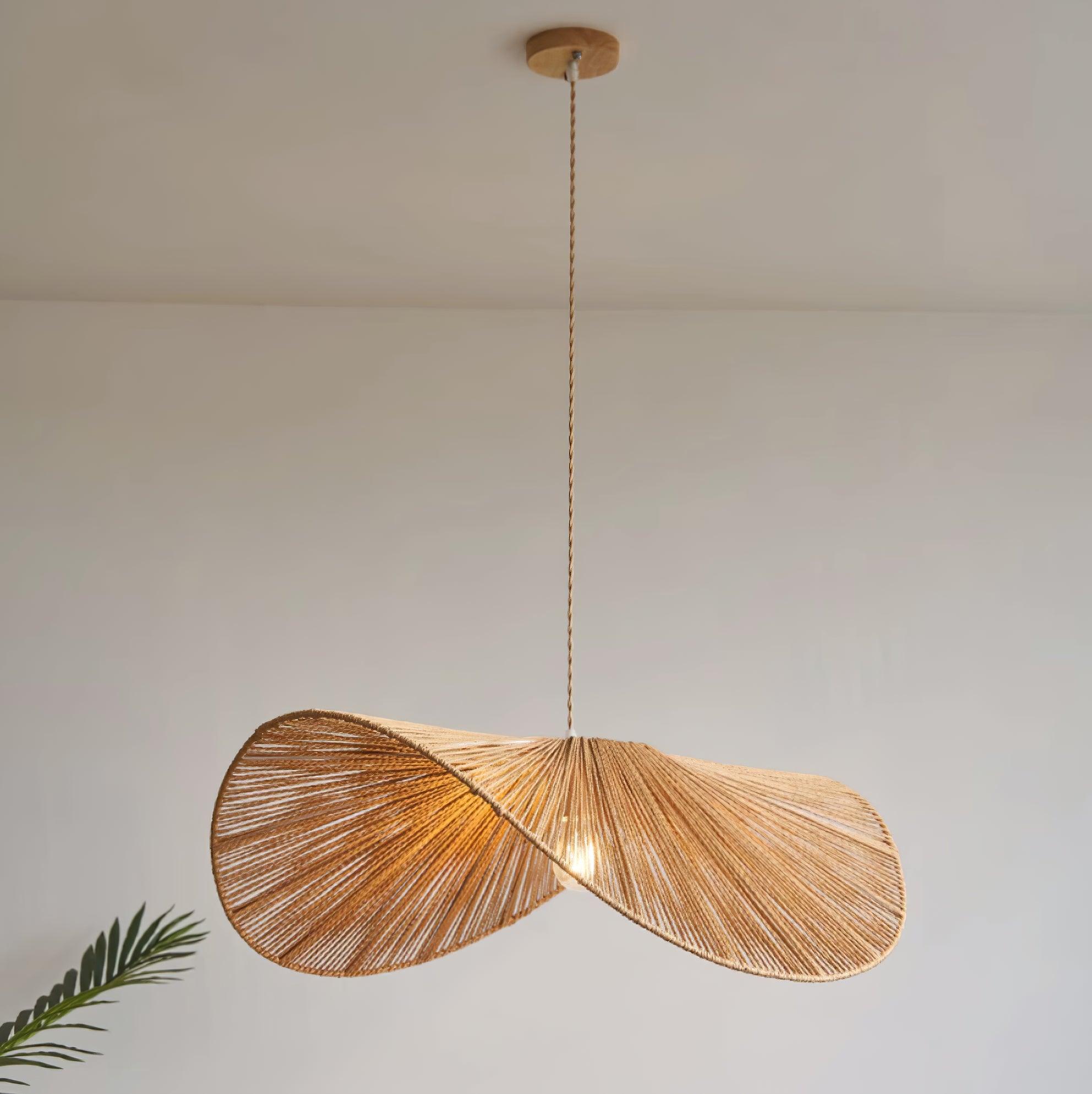 Rattan Pendelleuchte Geflochten, Boho Design mit Hanfseil, Höhenverstellbar E27