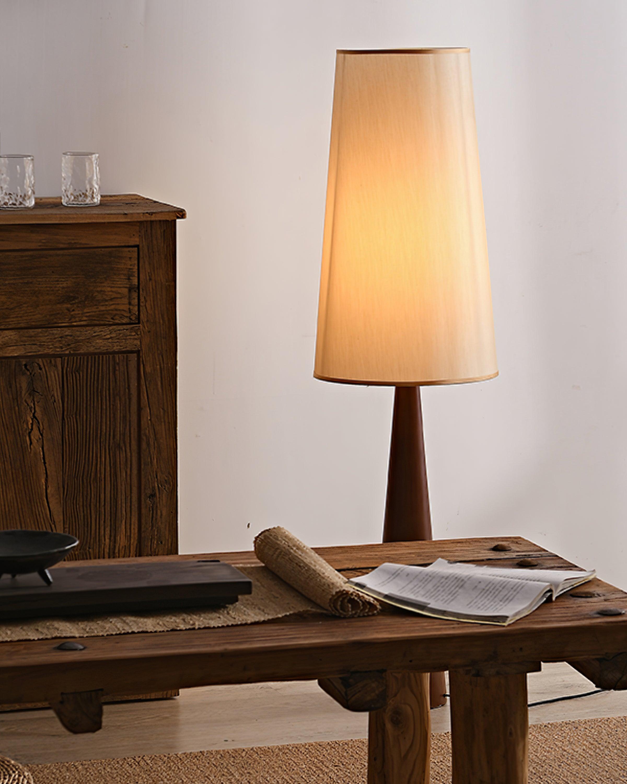 Stehlampe Holz Stoff, Design Stehleuchte Konisch E27