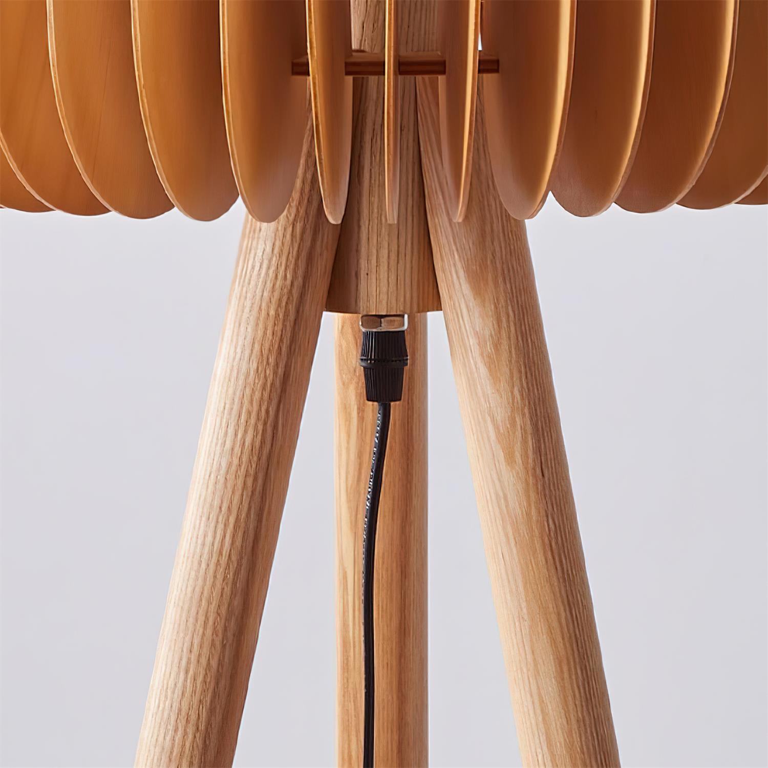 Holz Stehlampe Dreibein, Moderne Stehleuchte Lamellen