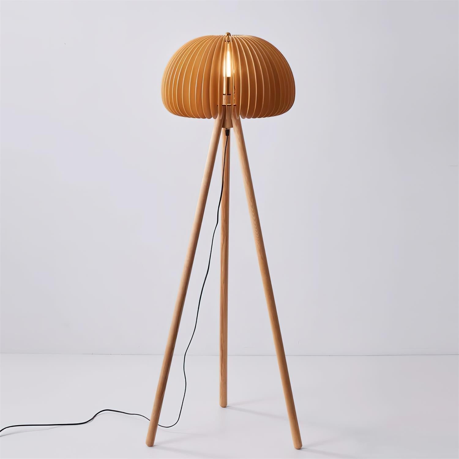 Holz Stehlampe Dreibein, Moderne Stehleuchte Lamellen