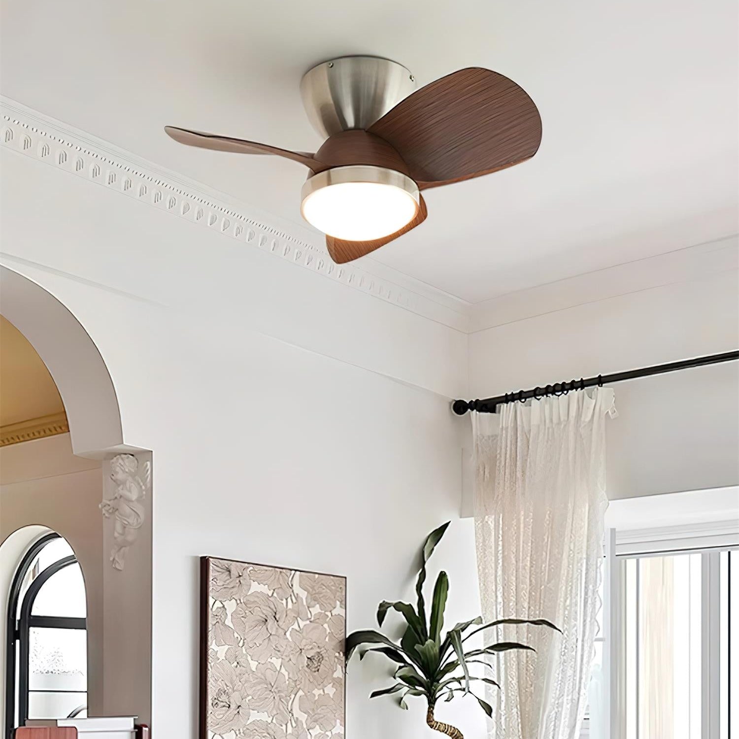 Deckenventilator mit Licht Holz, LED Ventilator Decke Leise Ø61 cm