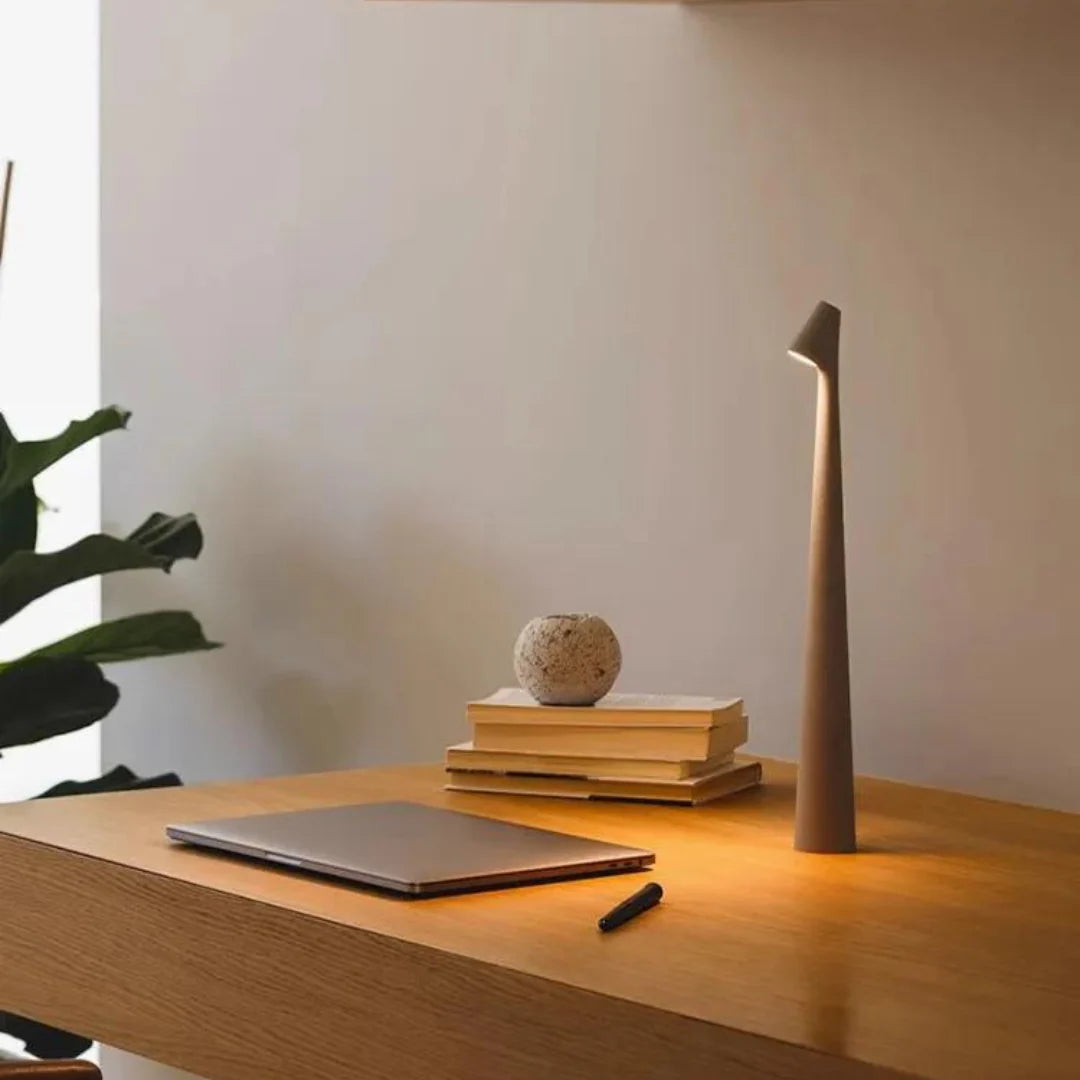 Kabellose LED Tischlampe mit Akku, Dimmbar, Holz Design, USB-C