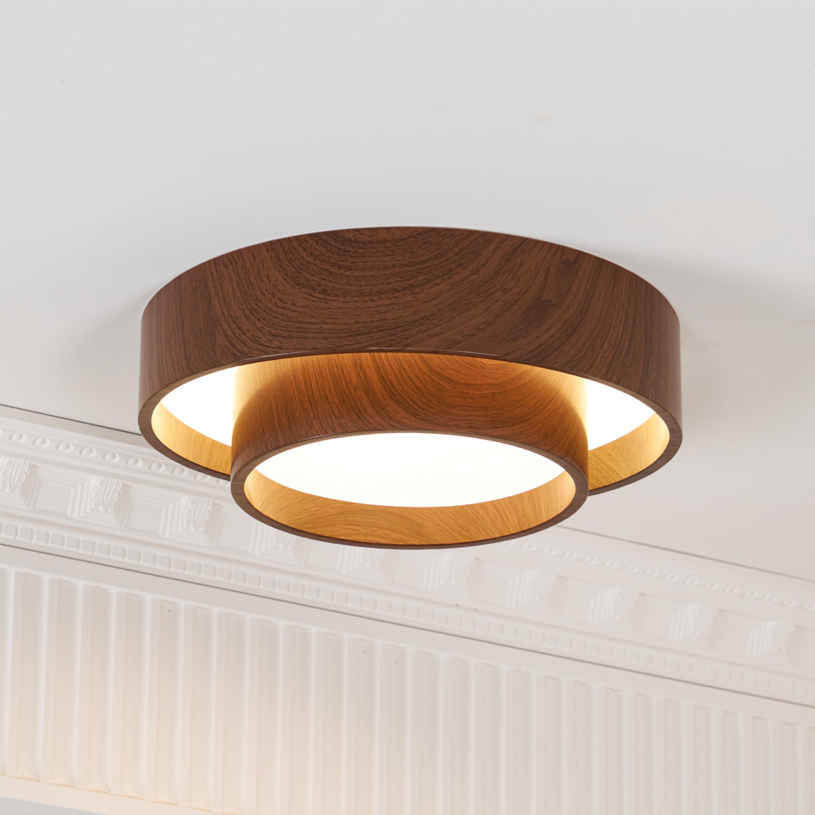 LED Deckenleuchte Holzoptik Rund, Moderne Deckenlampe Walnuss Ø40/50 cm