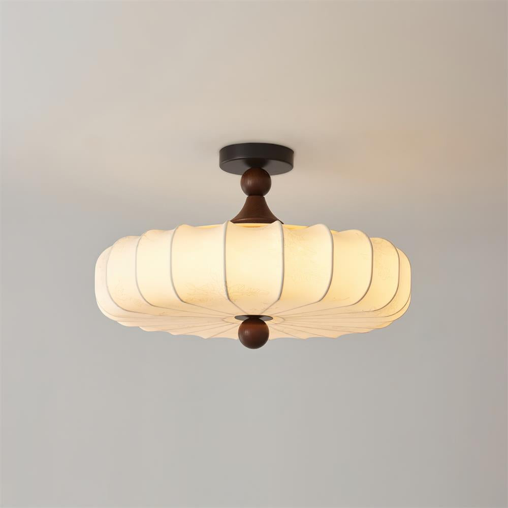 Deckenleuchte Stoff Floral Rund, LED Deckenlampe Holz 35/45/55 cm