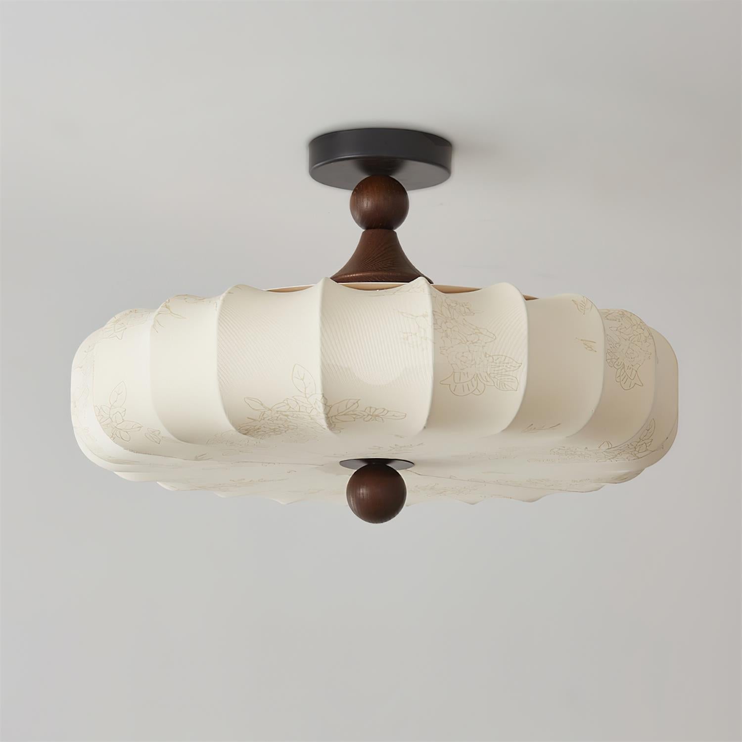 Deckenleuchte Stoff Floral Rund, LED Deckenlampe Holz 35/45/55 cm