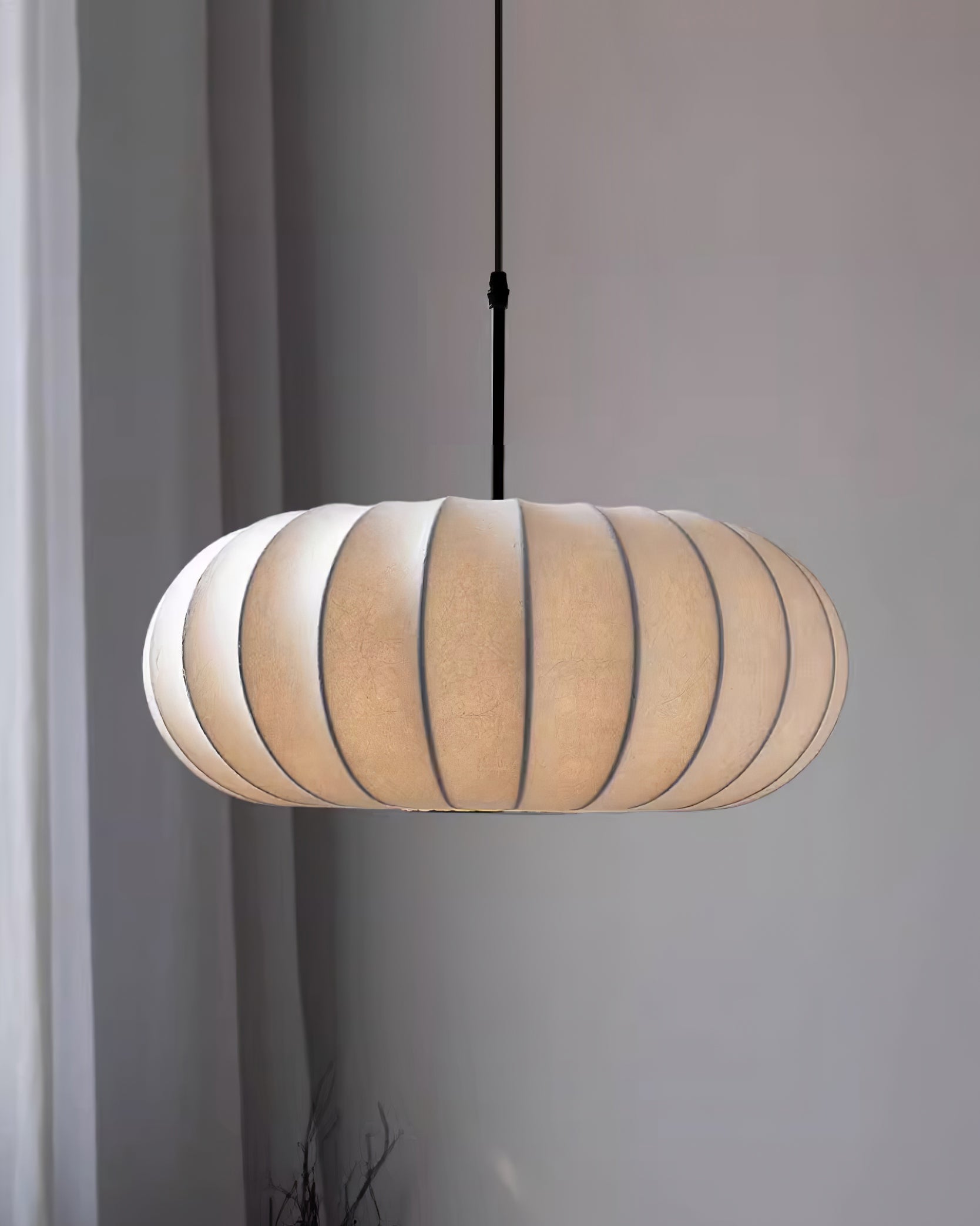 Stoff Pendelleuchte rund, Hängeleuchte Stoffschirm modern