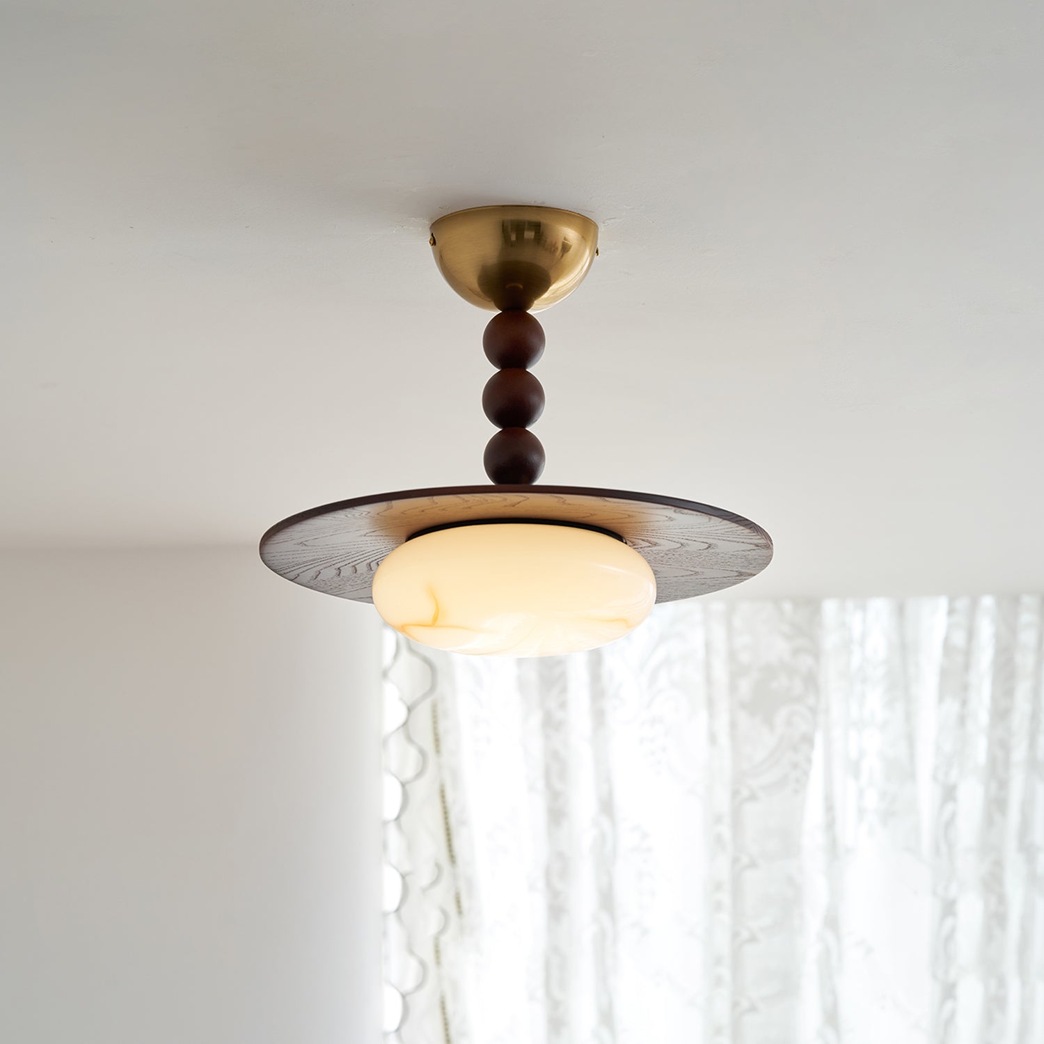Deckenleuchte Holz Alabaster Rund, LED Deckenlampe Modern Ø36 cm 3000K